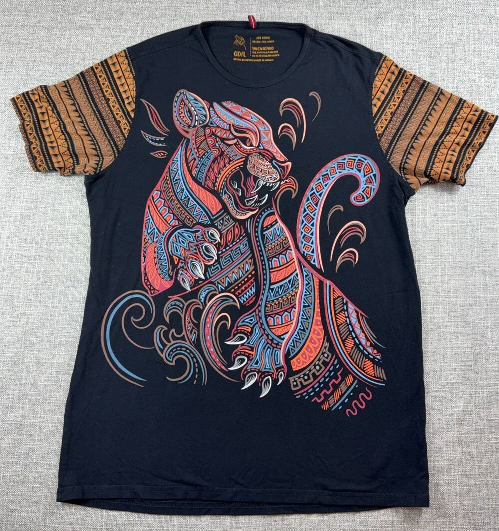 Ay Guey Jaguar Graphic T Shirt Mens Large Black Mexican Art Made in Mexico